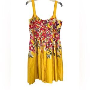 Evan Picone Dress Golden Yellow Floral Detail Strapless Sweetheart Neckline 14